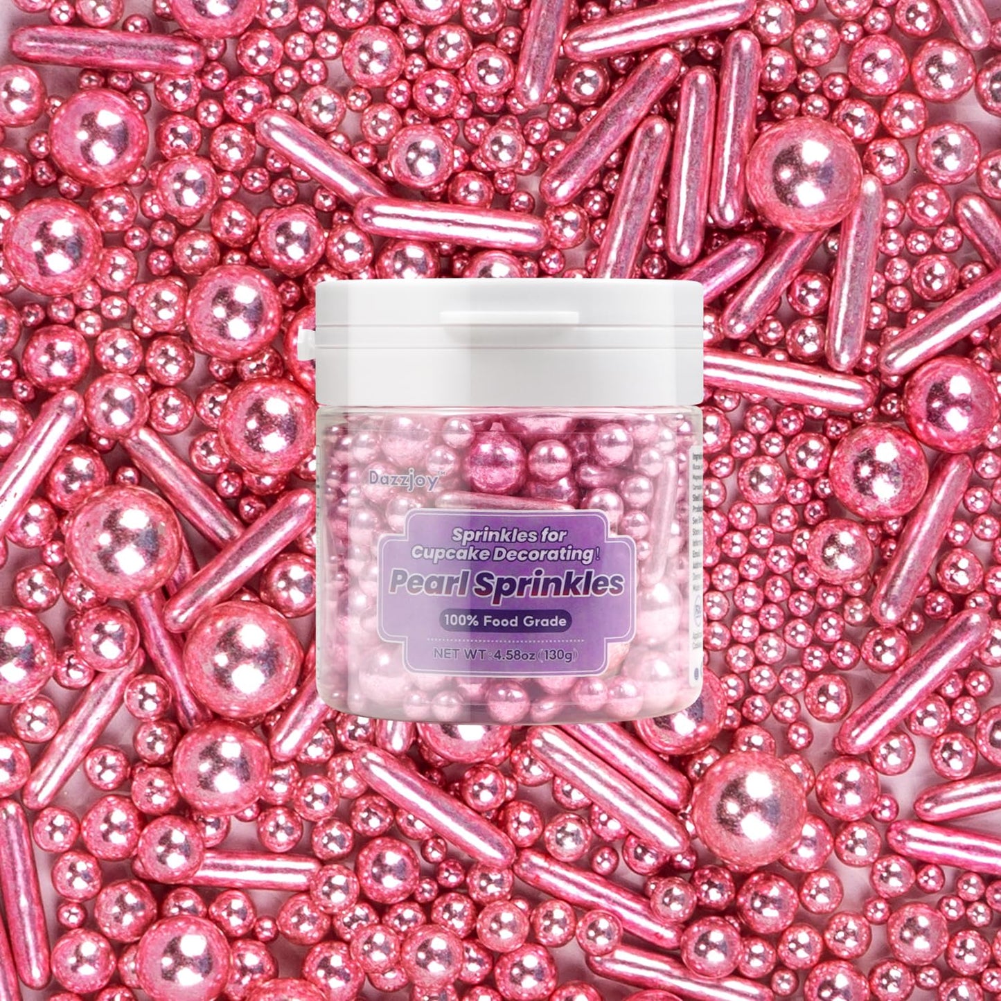 Dazzjoy Rose Gold Pearl Rods Sprinkles, 130g/4.58oz, Mix Size, Pearl Sprinkles for Cupcake Decorating, Cupcake Toppers, Cake Dec