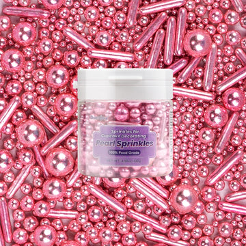 Dazzjoy Rose Gold Pearl Rods Sprinkles, 130g/4.58oz, Mix Size, Pearl Sprinkles for Cupcake Decorating, Cupcake Toppers, Cake Dec