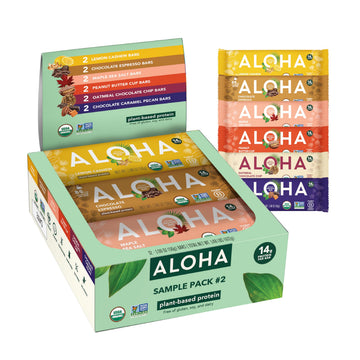 ALOHA Organic Plant Based Protein Bars - Sampler Pack #2-12 Bars  Vegan  Low Sugar  Gluten-Free  Paleo  Low Carb  Non-GMO  No Stevia  No Erythritol