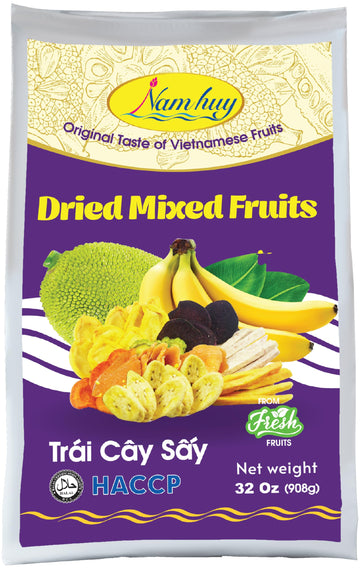 NAM HUY Dried Mixed Fruit Snacks, Vegan, No Added Sugar, 32 Oz