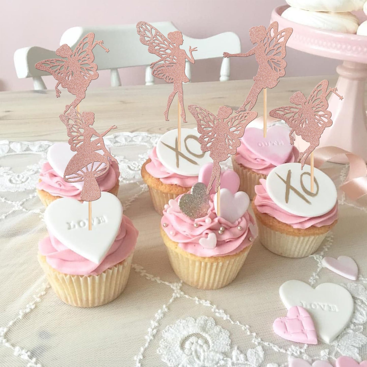 30 Pcs Fairy Cupcake Toppers Glitter Flower Angel Fairy Ballet Dancer Cupcake Picks For Wedding Bridal Shower Baby Shower Birthd
