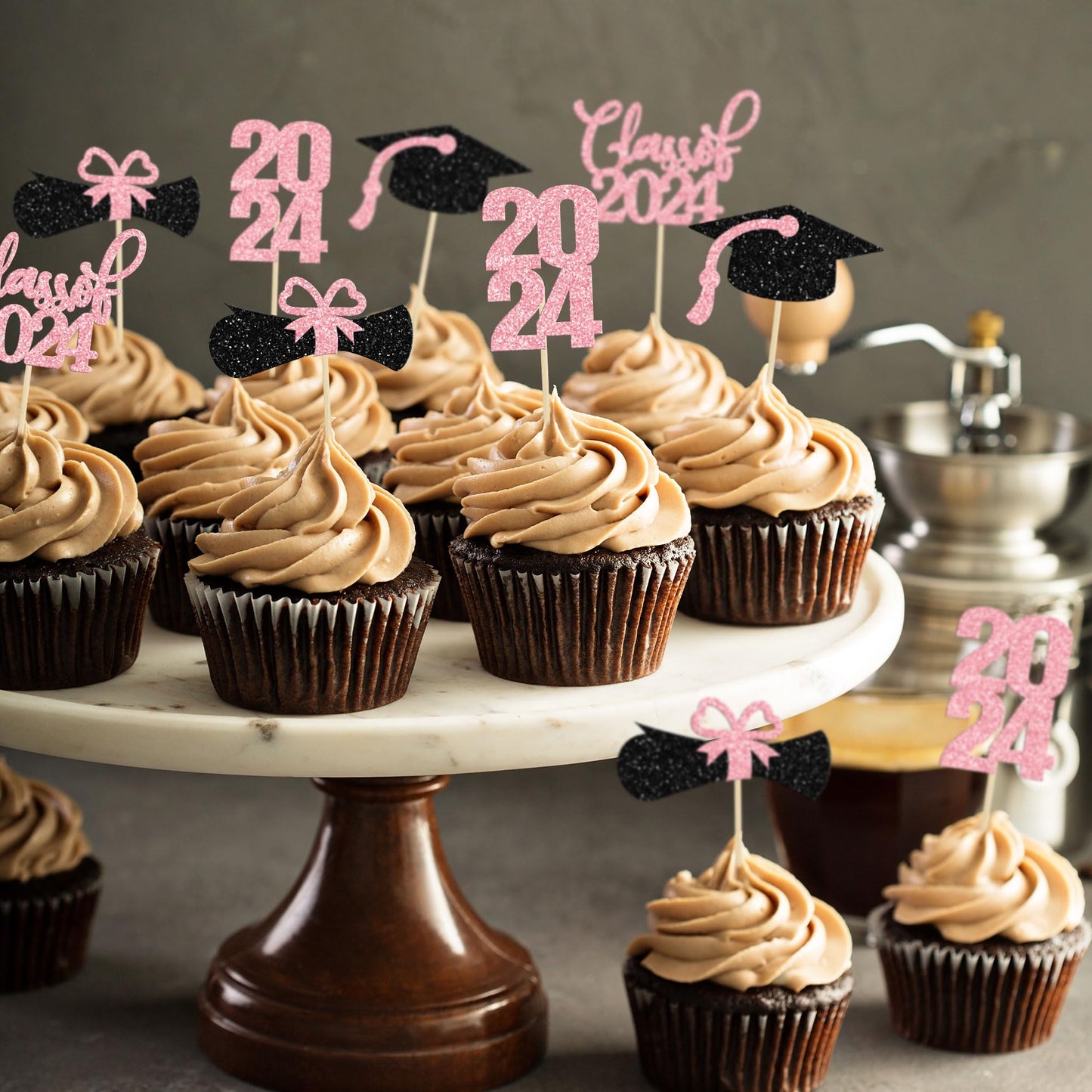 36 Pack 2024 Graduation Theme Cupcake Toppers Glitter Class Of 2024 Diploma Graduation Cap Cupcake Picks 2024 Graduation Theme P
