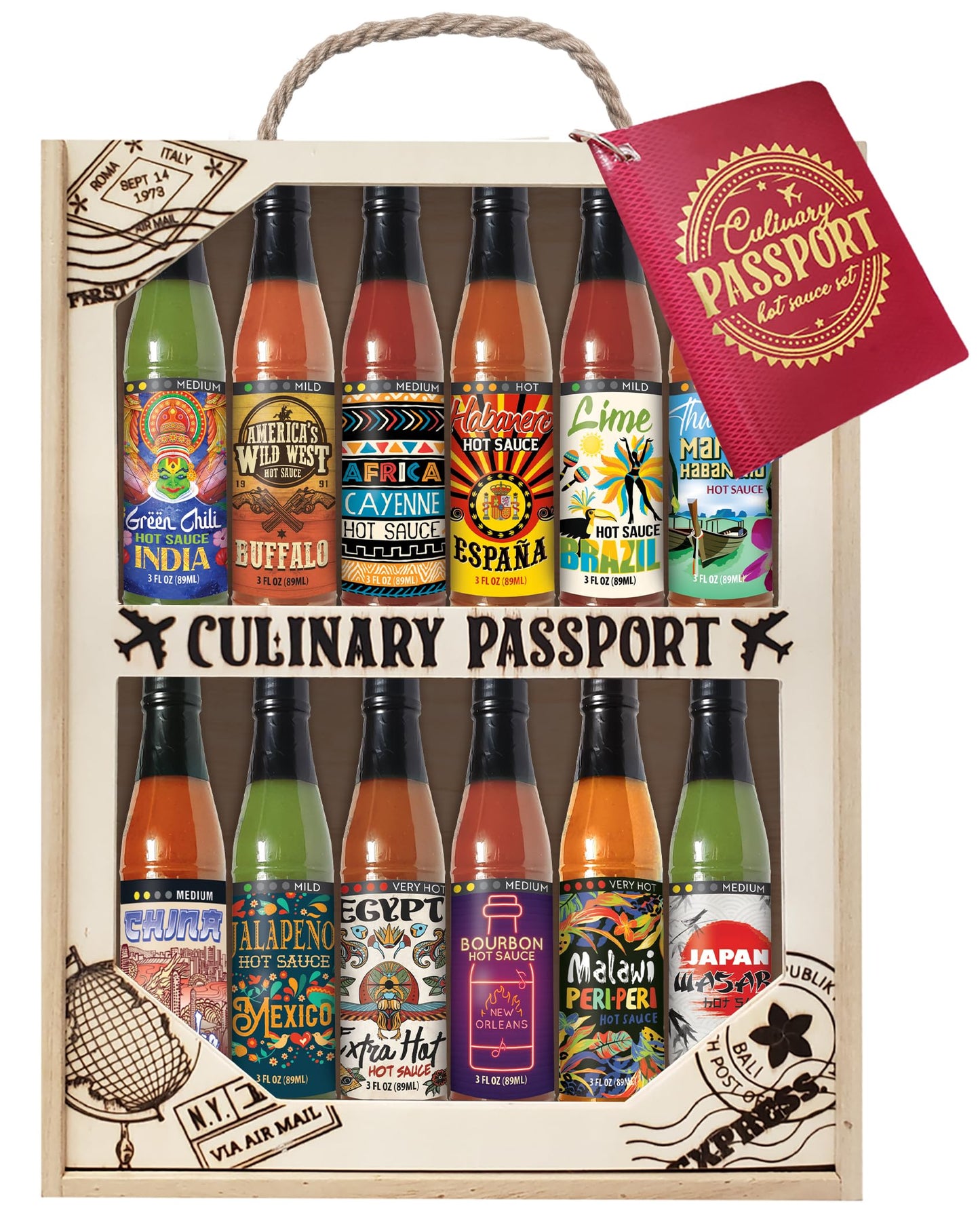 Culinary Passport Hot Sauce Variety Pack - 12 Bottles Gift Set