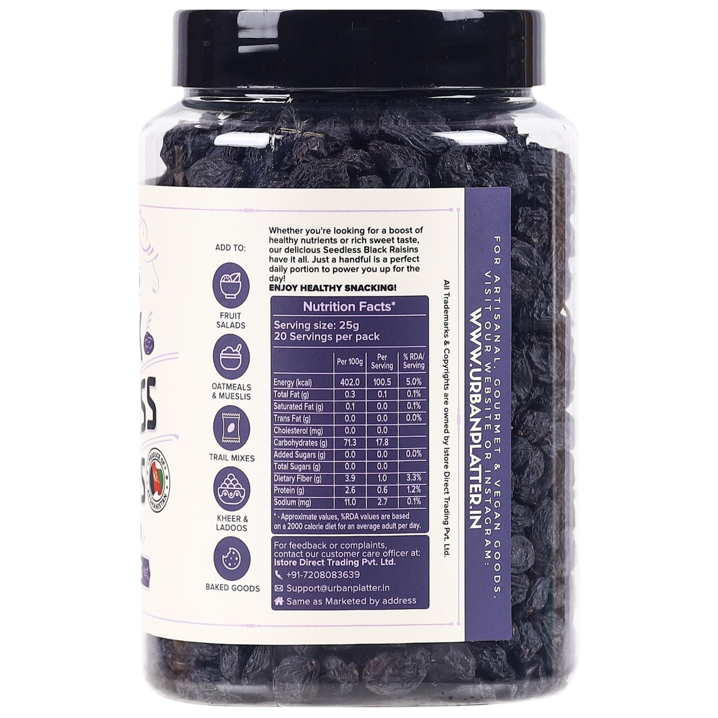 Urban Platter Seedless Black Raisins, 500G