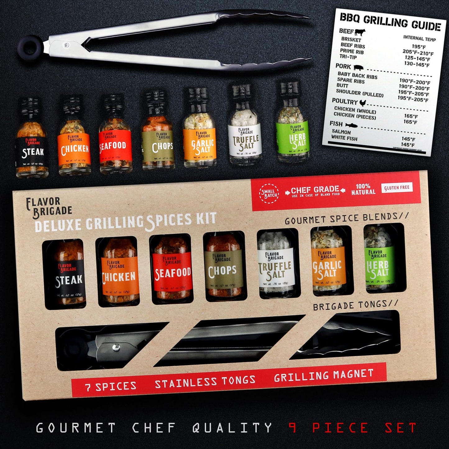 Deluxe Grilling Gift For Men - Bbq Accessories - Gourmet Spice Blends & Seasonings, Tongs, Bbq Magnet, Meat Rubs, Unique Gift Fo