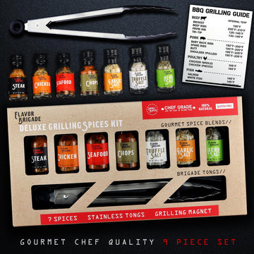 Deluxe Grilling Gift For Men - Bbq Accessories - Gourmet Spice Blends & Seasonings, Tongs, Bbq Magnet, Meat Rubs, Unique Gift Fo