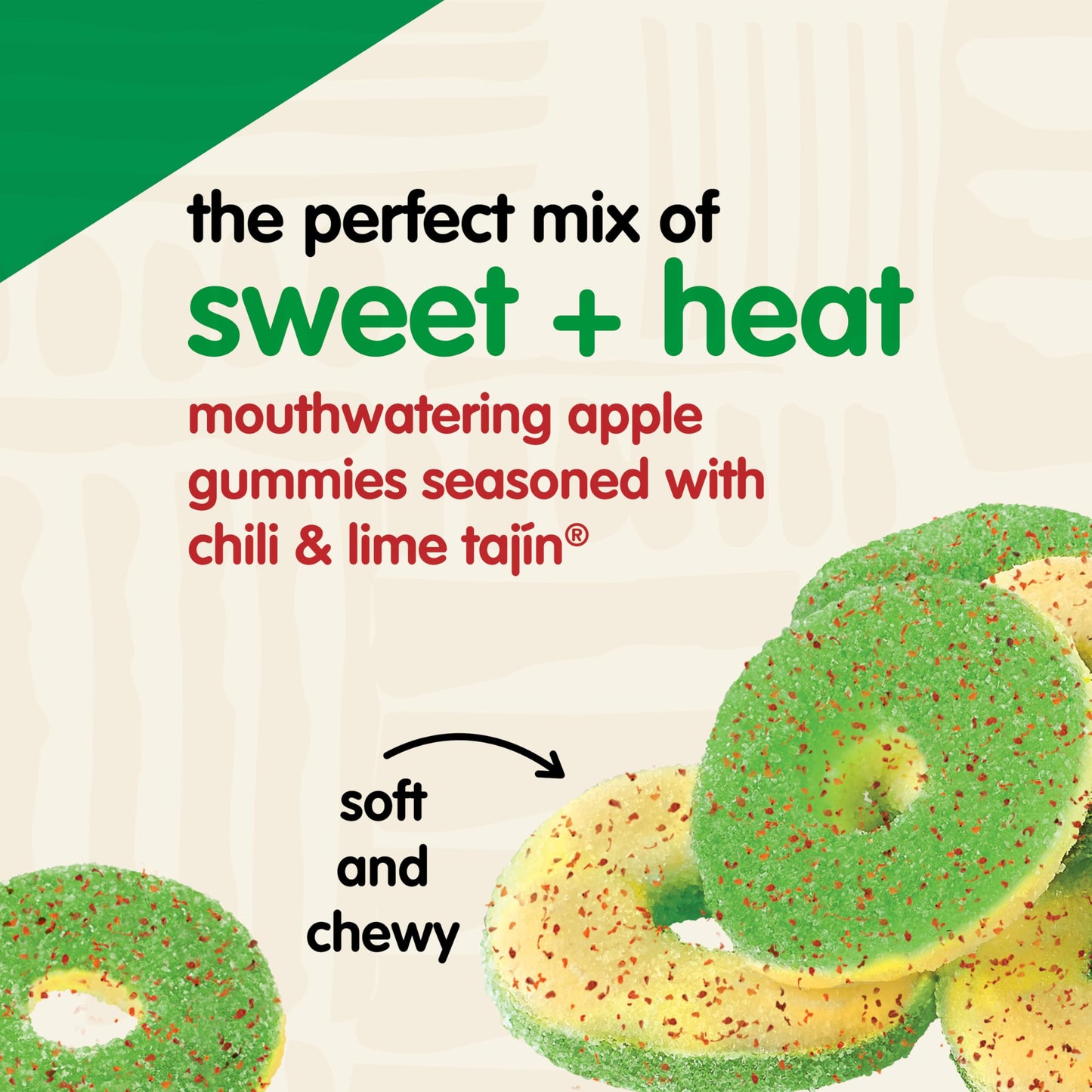 Snak Club Tajin Apple Rings Gummy Candy, Fruit Candy Gummies with Chili and Lime Seasoning, Mild, Gluten-Free and Vegan Snacks,