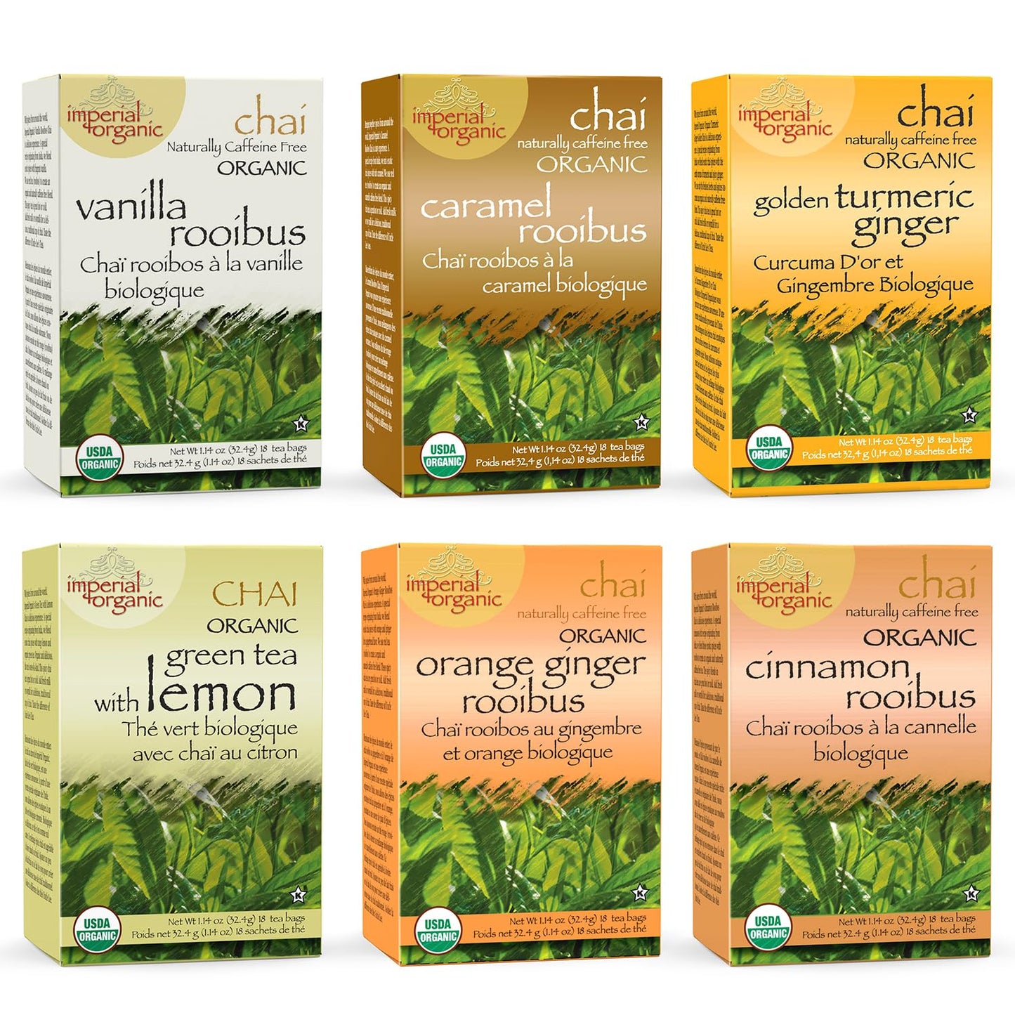 Uncle Lees Organic Chai Tea Variety Pack – 6 Assorted Caffeine-Free & Caffeinated Bags, 108 Total Tea Bags