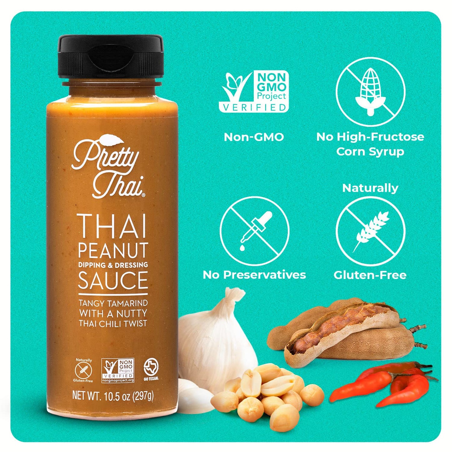 Pretty Thai Peanut Sauce, Gluten Free, Non-GMO, Vegan, Authentic Stir Fry & Dipping Sauce, 100% Natural, Pack of 2