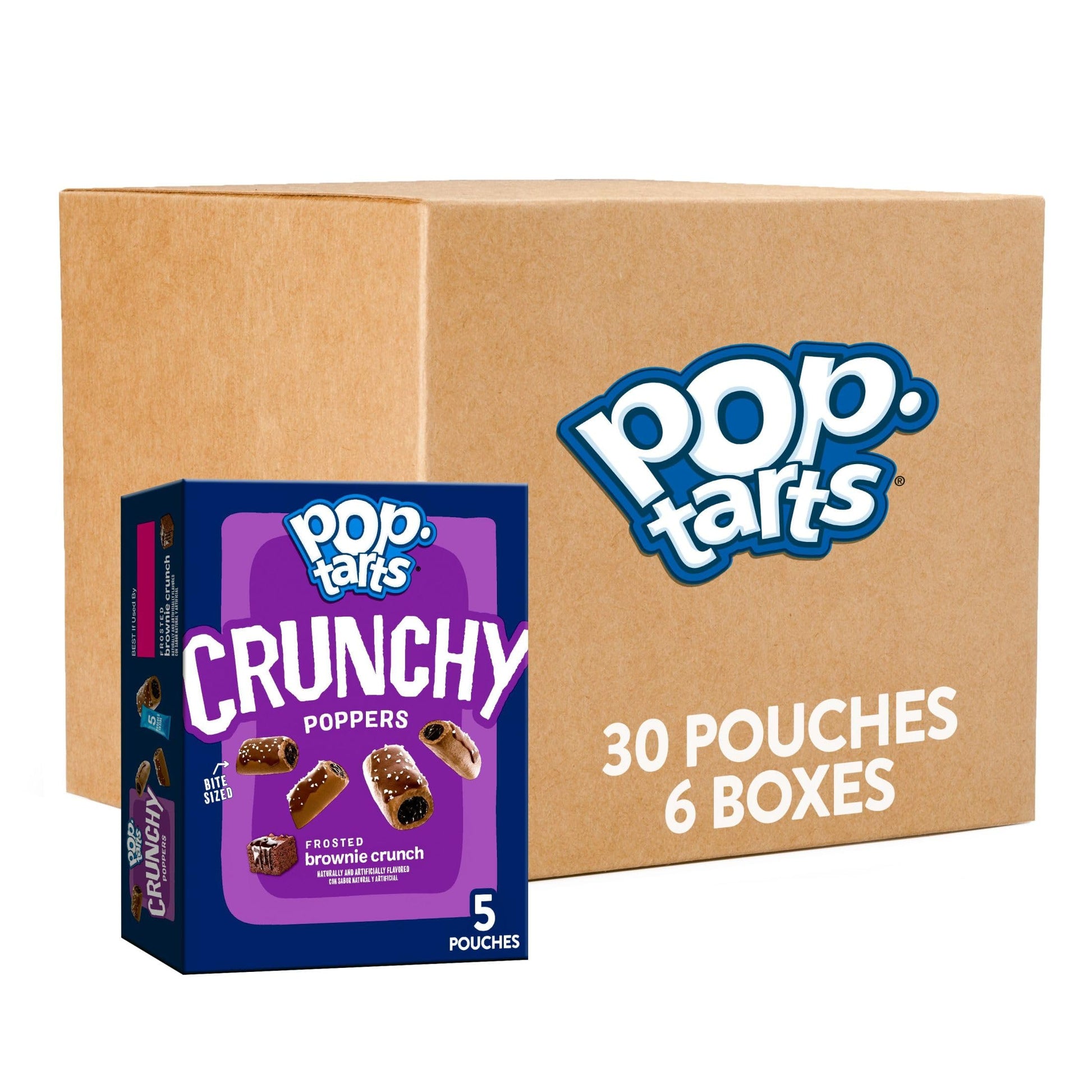 Pop-Tarts Crunchy Poppers Crunchy Filled Snack Pieces, Kids Snacks, On-The-Go Snacks, Frosted Brownie Crunch (6 Boxes, 30 Pouche
