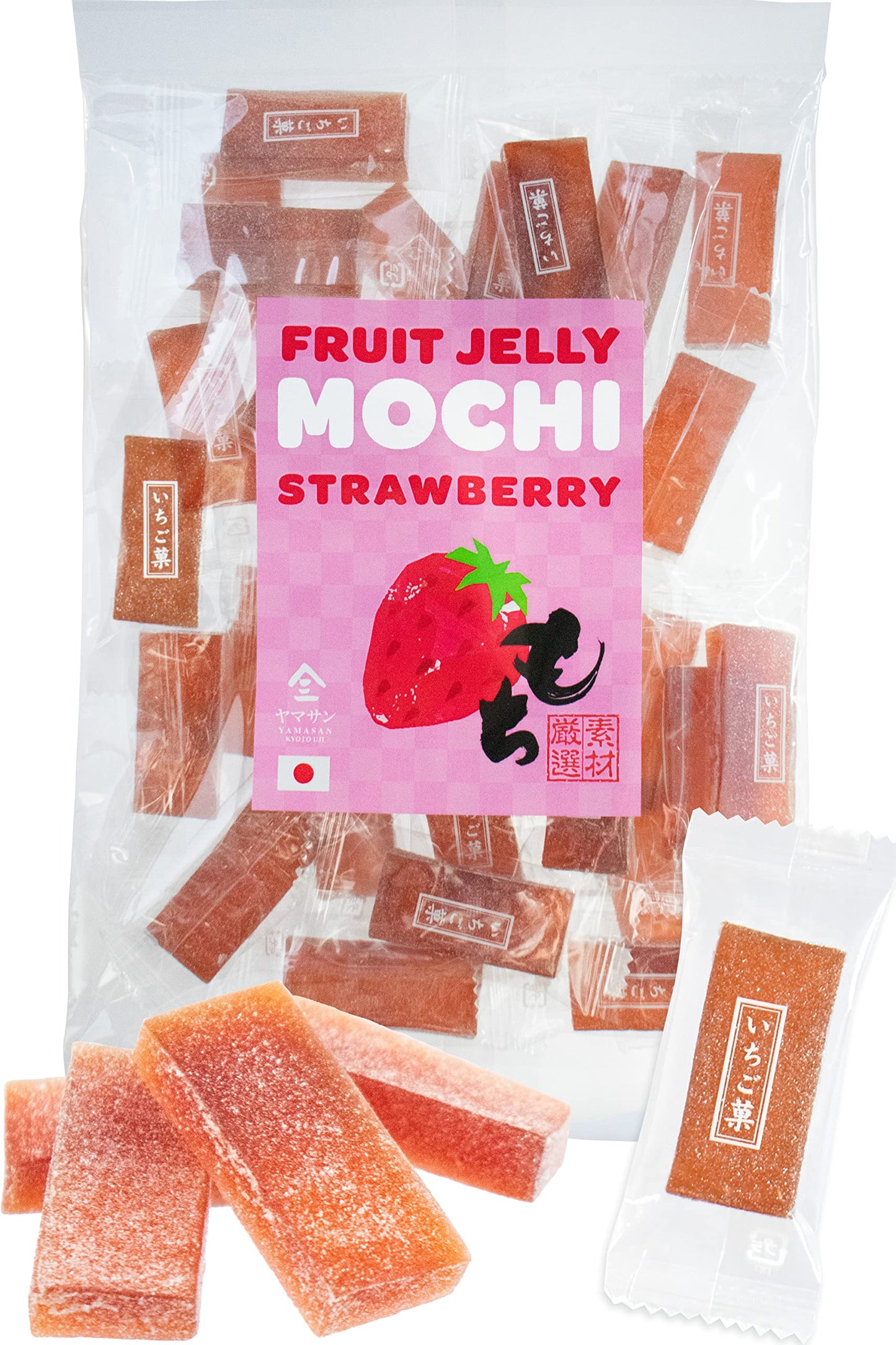 YAMASAN KYOTO UJI Jelly Fruit Mochi, Japanese Traditional Candy, individually wrapped, Artisanal Handworks, Juicy Strawberry, 30