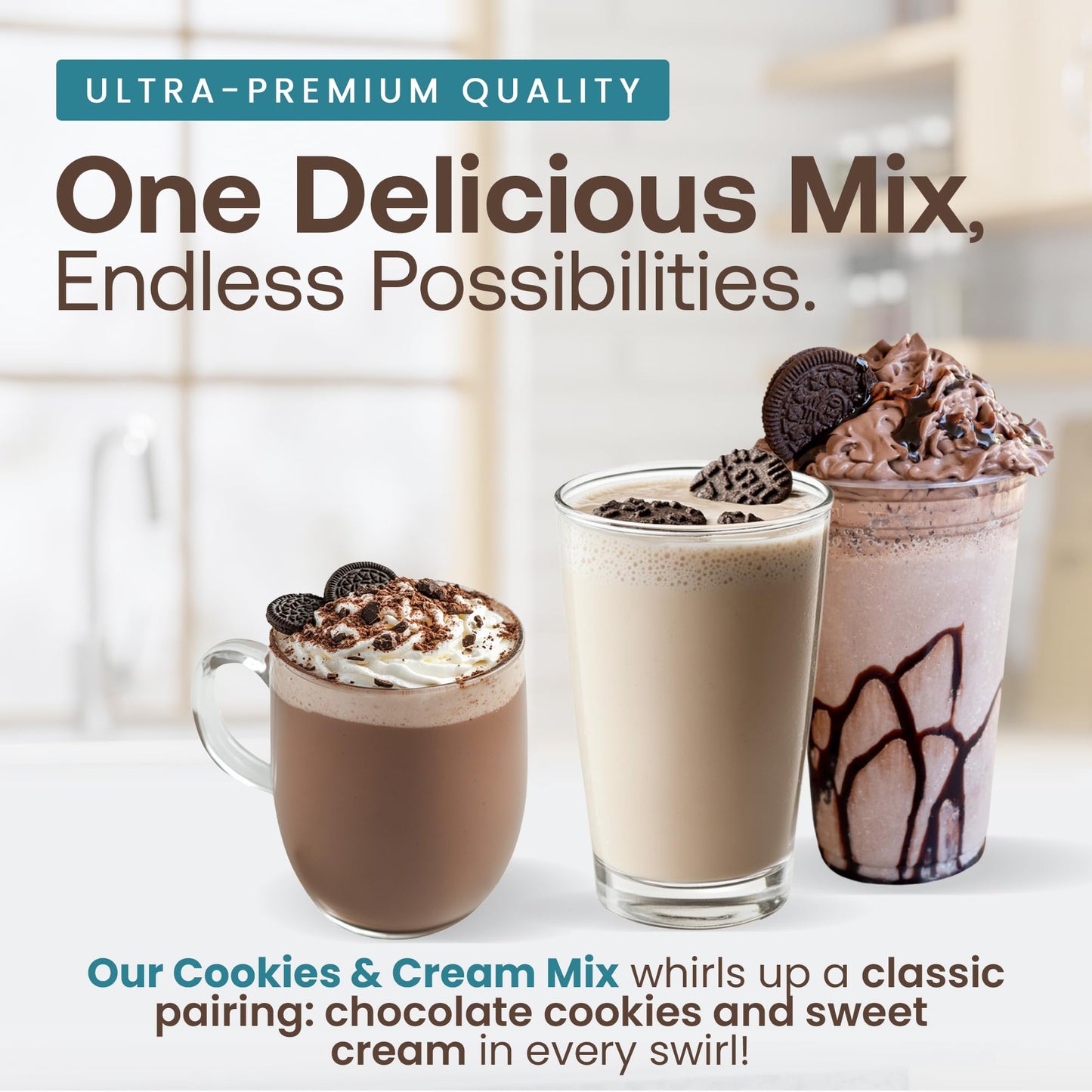 Dr. Smoothie Café Essentials Cookies & Cream Frappe Mix - Caffeine-Free, No Artificial Colors or Flavors, 3.5 lb Bag