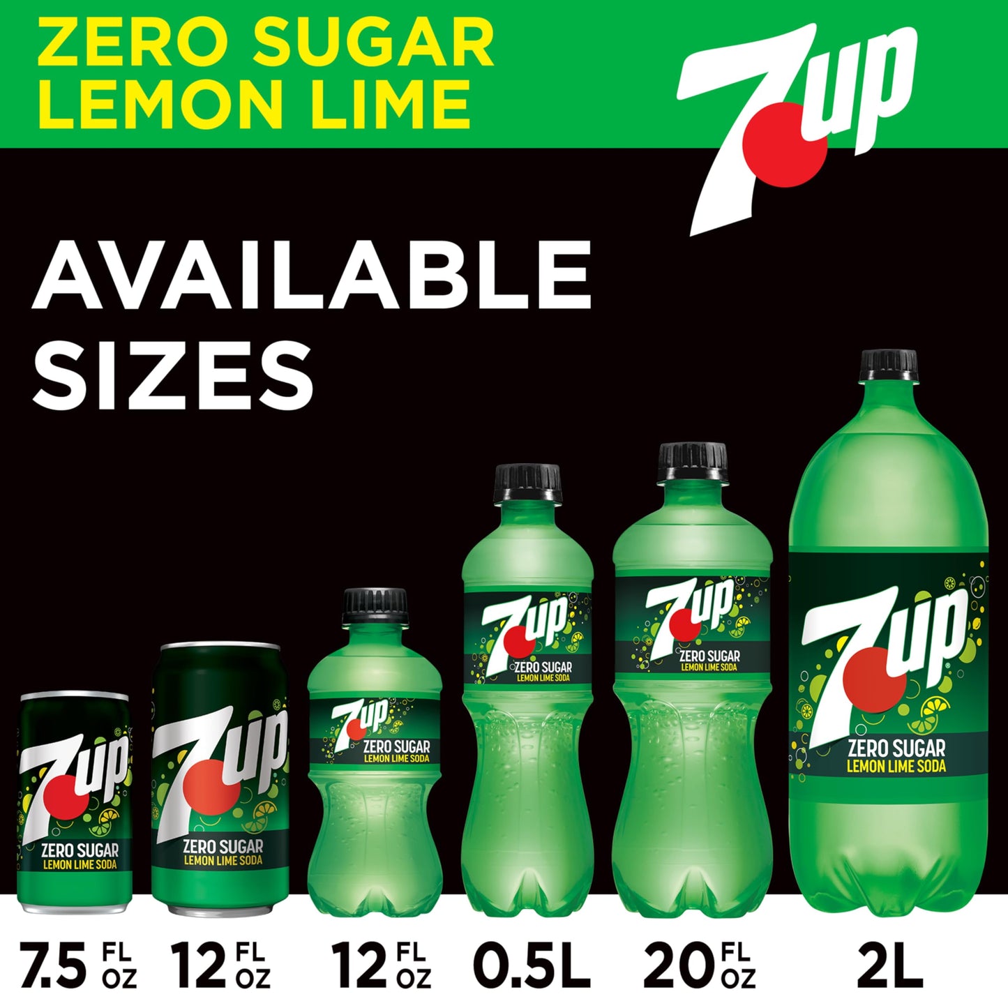 7UP Zero Sugar Soda, 12 Fl Oz, Pack of 12, Carbonated Soft Drink, Model 078000011814