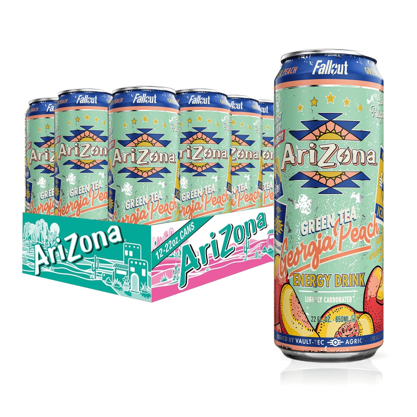 AriZona x Fallout Georgia Peach Green Tea - 234mg Natural Caffeine per Can