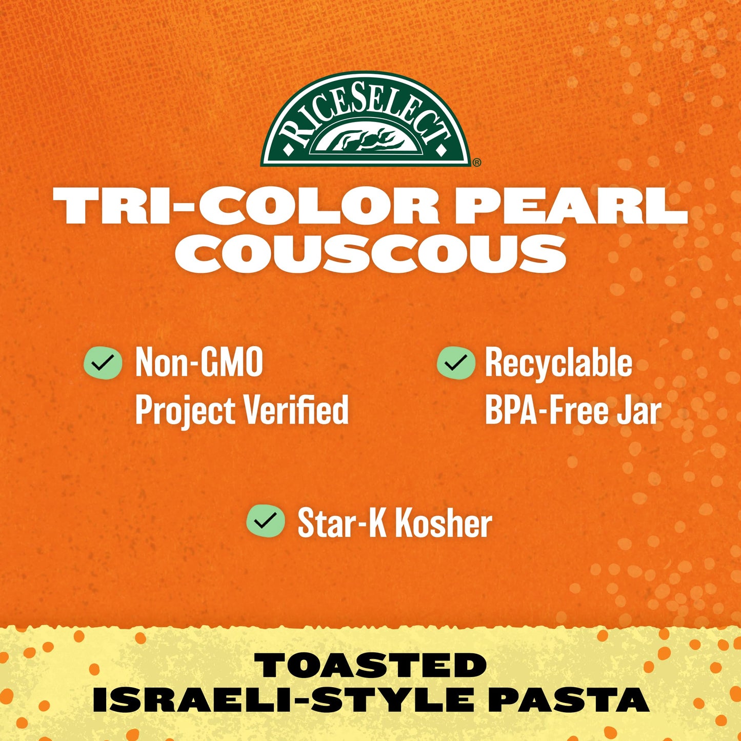 Riceselect Tri-Color Pearl Couscous, Toasted Israeli-Style Pasta, Spinach And Paprika Flavored, 24.5 Ounce Jar (Pack Of 1)
