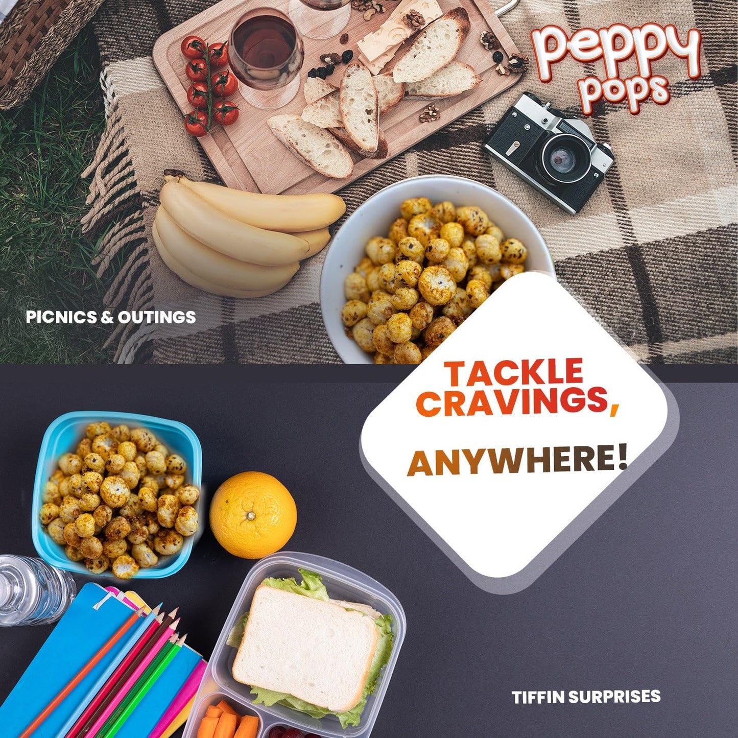 Peppy Pops | PACK OF 6, Magical Masala Roasted Foxnuts 2 oz (57 gm) - Crunchy Makhana Snack, Vegan Gluten Free Protein Snack Pac