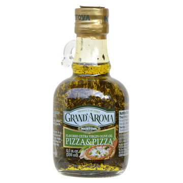 Mantova Grand’Aroma Pizza Flavored Extra Virgin Olive Oil, Made In Italy, Cold-Pressed, 100% Natural, Heart-Healthy Cooking Oil Perfect For Pizza Dough, Pasta, Garlic Bread, Or Sauces, 8.5 Oz