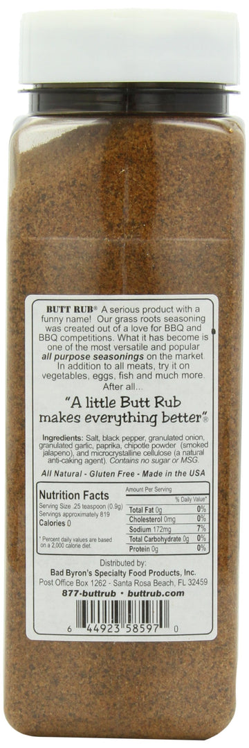 Bad Byrons Butt Rub Barbeque Seasoning, All-Purpose Dry Rub, 26 oz Shaker Bottle, Pack of 6