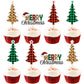 Ercadio Christmas Trees Cupcake Toppers - 24 Pack, Paper, D-merry Trees, Holiday Theme Decorations for Parties and Celebrations