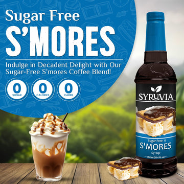 Syruvia Sugar-Free S'Mores Coffee Syrup - 25.4 Fl Oz Premium Coffee Flavoring Syrup - 0 Calorie - Kosher Coffee Syrups, Gluten F