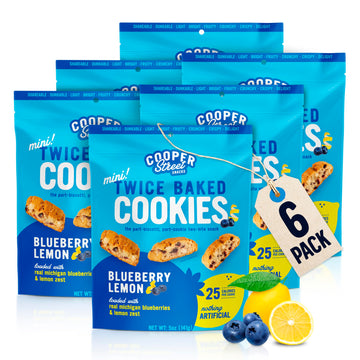 Cooper Street Italian Biscotti Cookies - Twice Baked Biscotti Style Cookie Biscuits In Delicious Blueberry Lemon Flavor | Crispy, Light And Healthy Cookies | Peanut & Dairy Free | 5Oz | 6 Pack