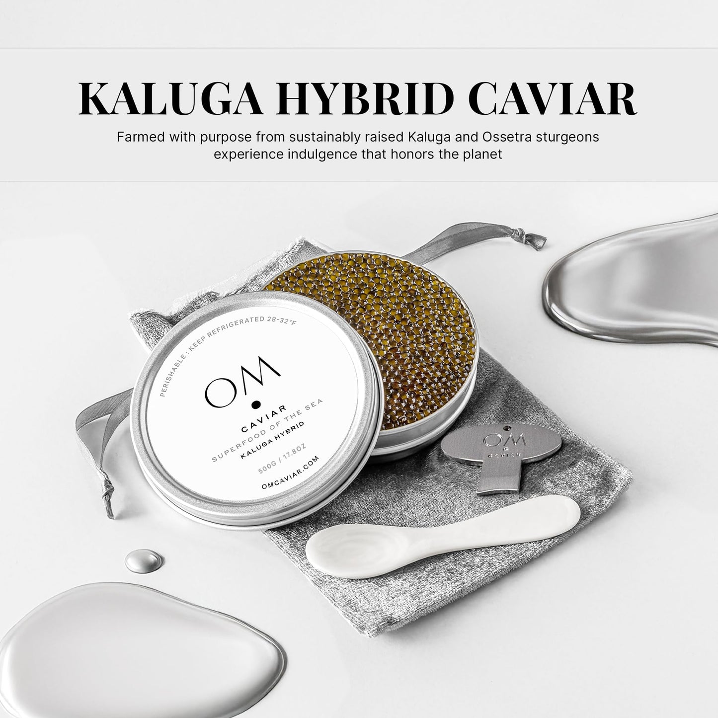 OM Caviar Kaluga Hybrid Caviar 500g - Sustainable River Beluga Alternative - enhanced Large Grain - Rich Buttery Flavor - Farm-Raised Caviar Kaluga  Vacuum-Sealed Fresh