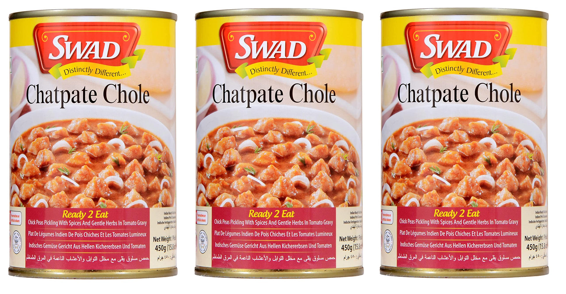 Swad Ready To Eat Chatpate Chhole Instant Mix Vegetarian Heat & Eat With No Added Preservative - 450 Grams (Pack Of 3)