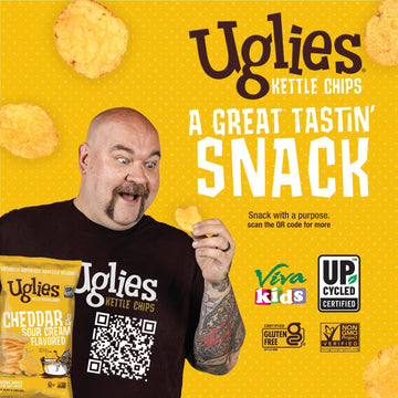 UGLIES Cheddar and Sour Cream Kettle-Cooked Potato Chips, Gluten-Free Snacks, Kosher Chips, Non-GMO Snacks for Kids or Office, 6