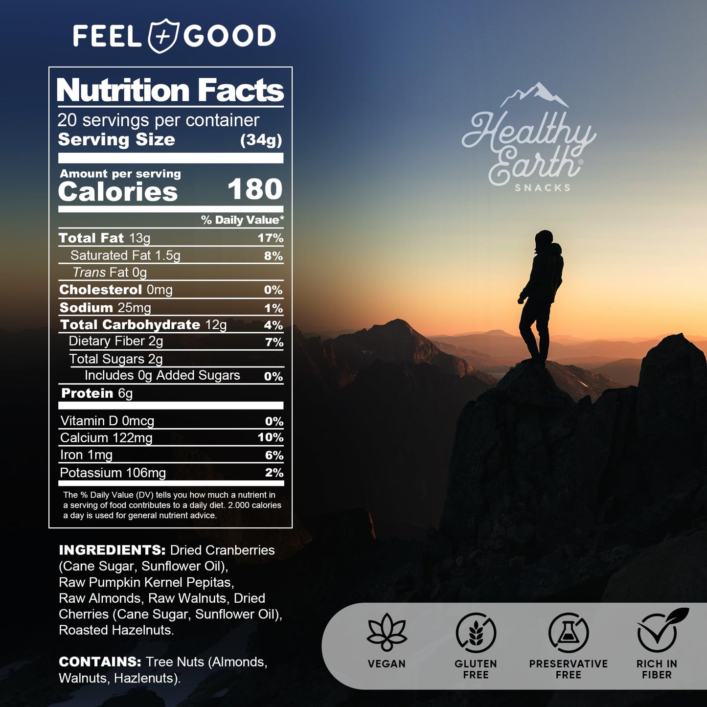 Healthy Earth Mixed Nuts Unsalted Trail Mix, Sugar Free, Gluten Free, 24 Ounce