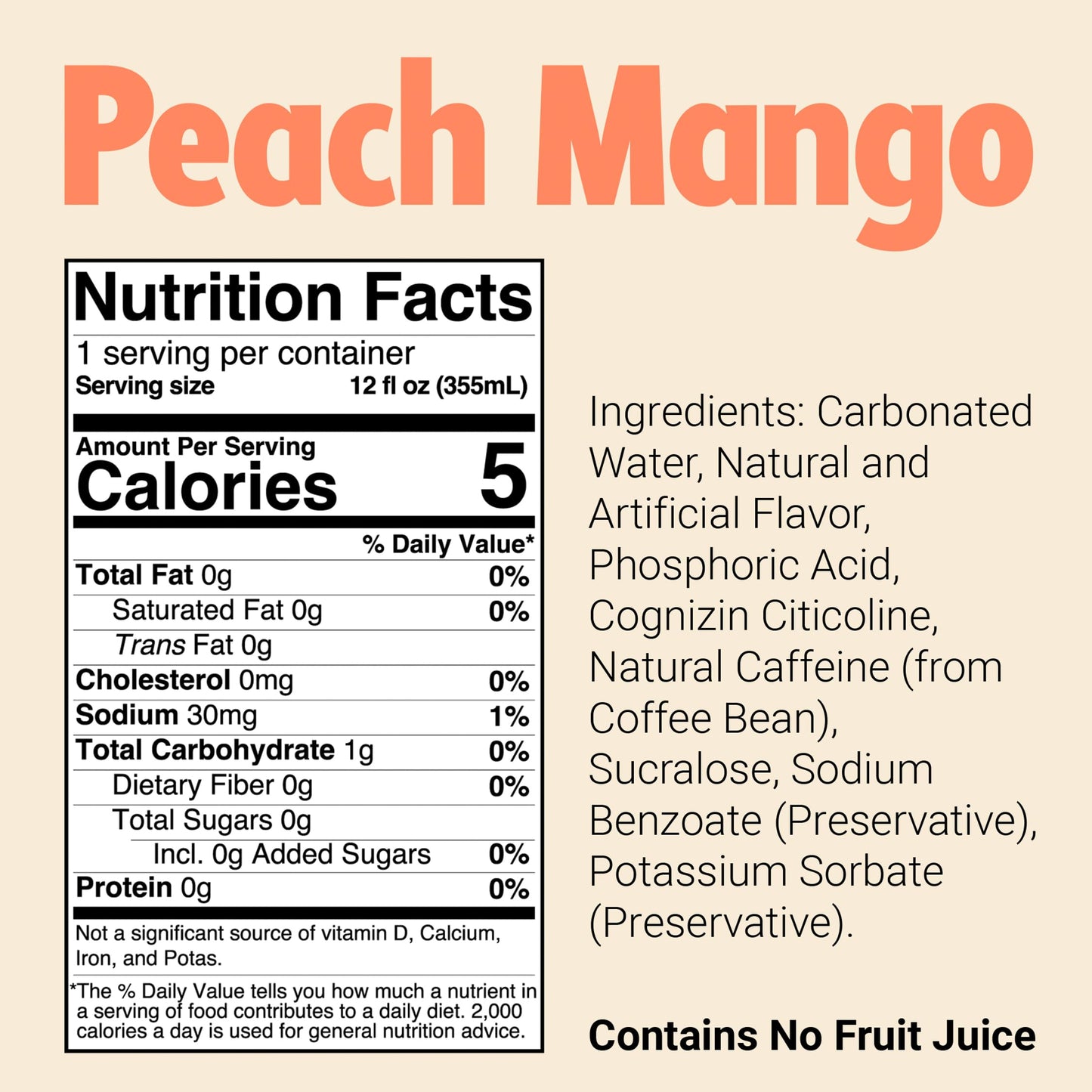 BUM Sugar-Free Energy Drink  Peach Mango - Lightly Carbonated & No Artificial Colors  Natural Caffeine & Citicoline for Energy & Focus  Brain Boost & Workout Sports Beverage - 12 oz  Pack of 12