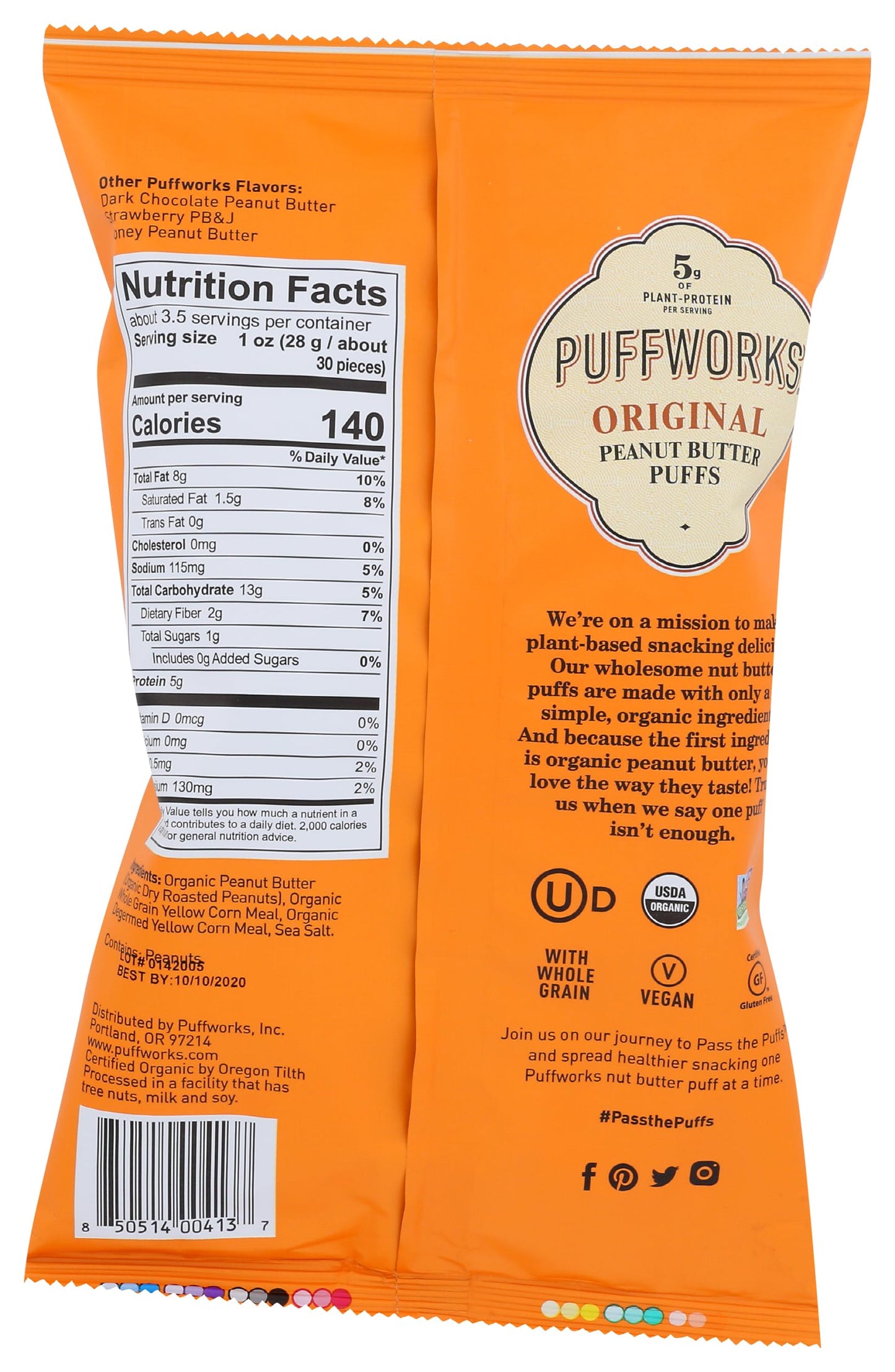 Puffworks Organic Original Peanut Butter Puffs 3.5 Oz