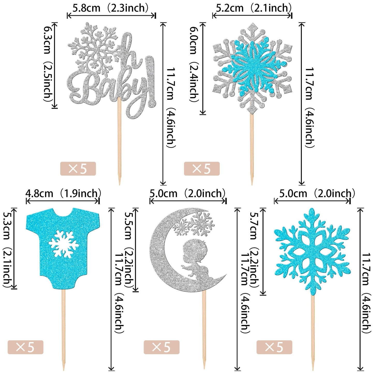 30 Pcs Snowflake Oh Baby Cupcake Toppers Glitter Winter Sweater Moon Snowflake Cupcake Picks Baby Shower It'S A Boy Cake Decorat