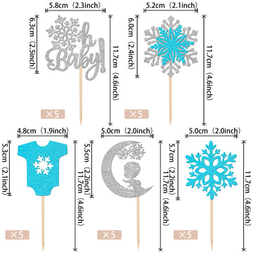 30 Pcs Snowflake Oh Baby Cupcake Toppers Glitter Winter Sweater Moon Snowflake Cupcake Picks Baby Shower It'S A Boy Cake Decorat