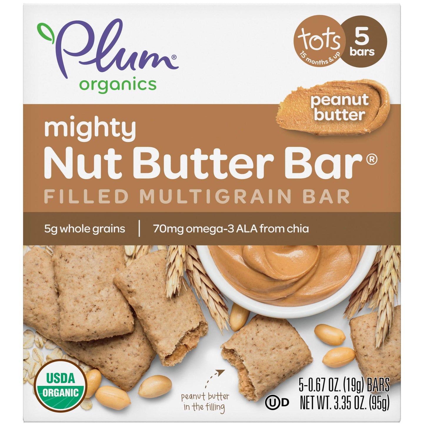 Plum Organics | Mighty Nut Butter Snack Bars | Organic Toddler & Kids Snacks | Peanut Butter | 0.67 Ounce Bar (40 Total)