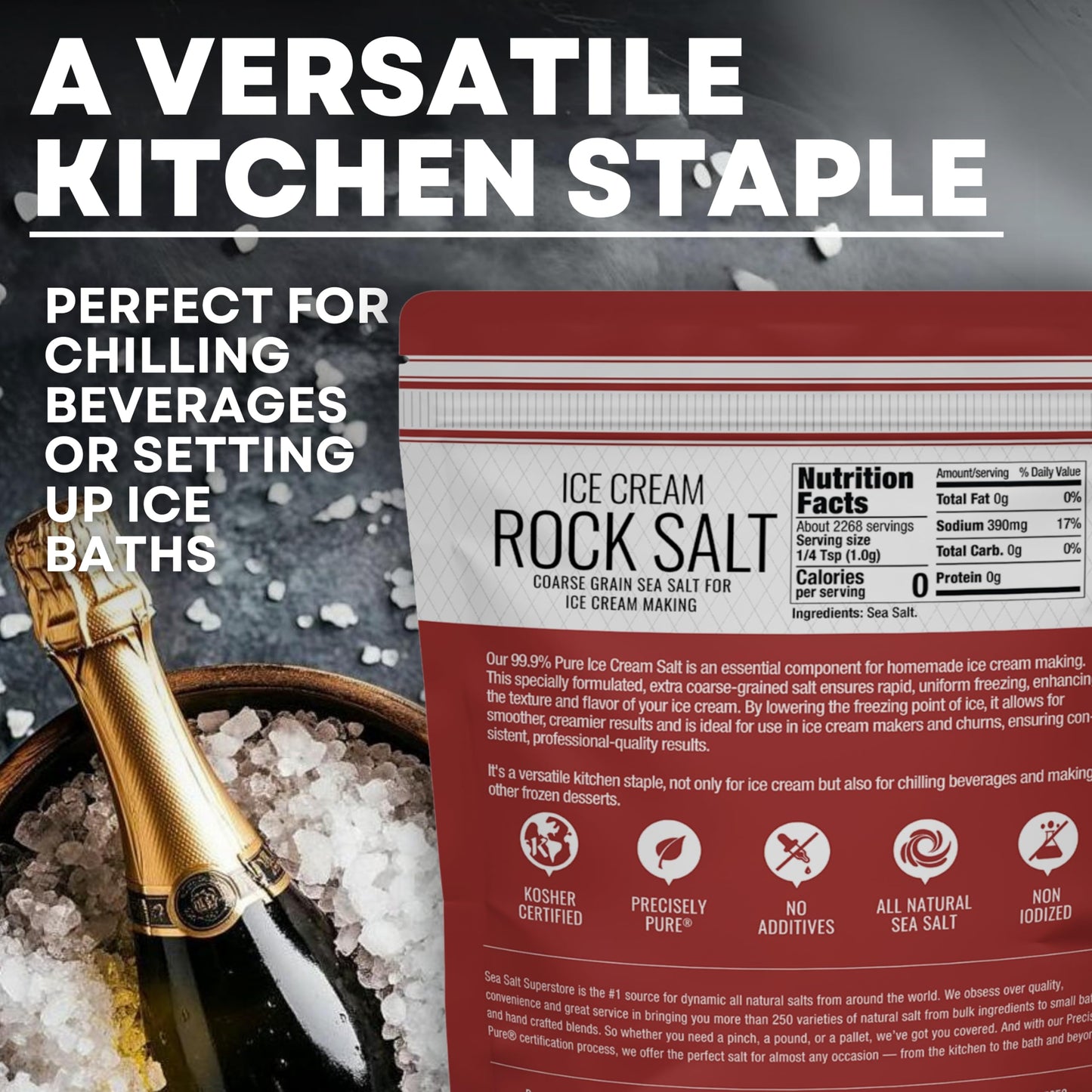 Rock Salt for Ice Cream Making, Universally Compatible Coarse and Non-Iodized Salt for All Ice Cream Maker, 10 lbs. (2-Pack, 5 L