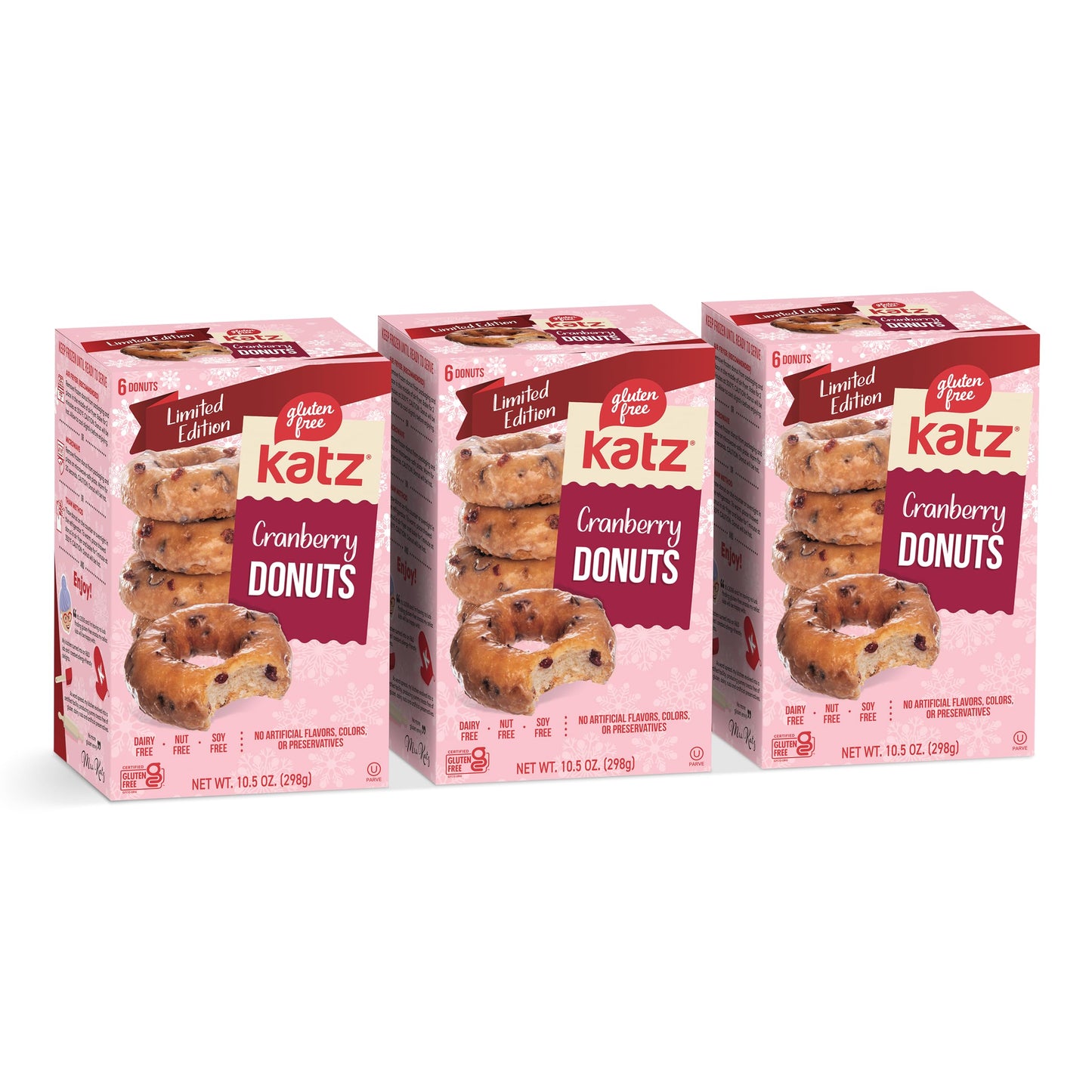 Katz Gluten Free Cranberry Donuts | Dairy Free, Nut Free, Soy Free, Gluten Free | Kosher (3 Packs of 6 Donuts, 10.5 Ounce Each)
