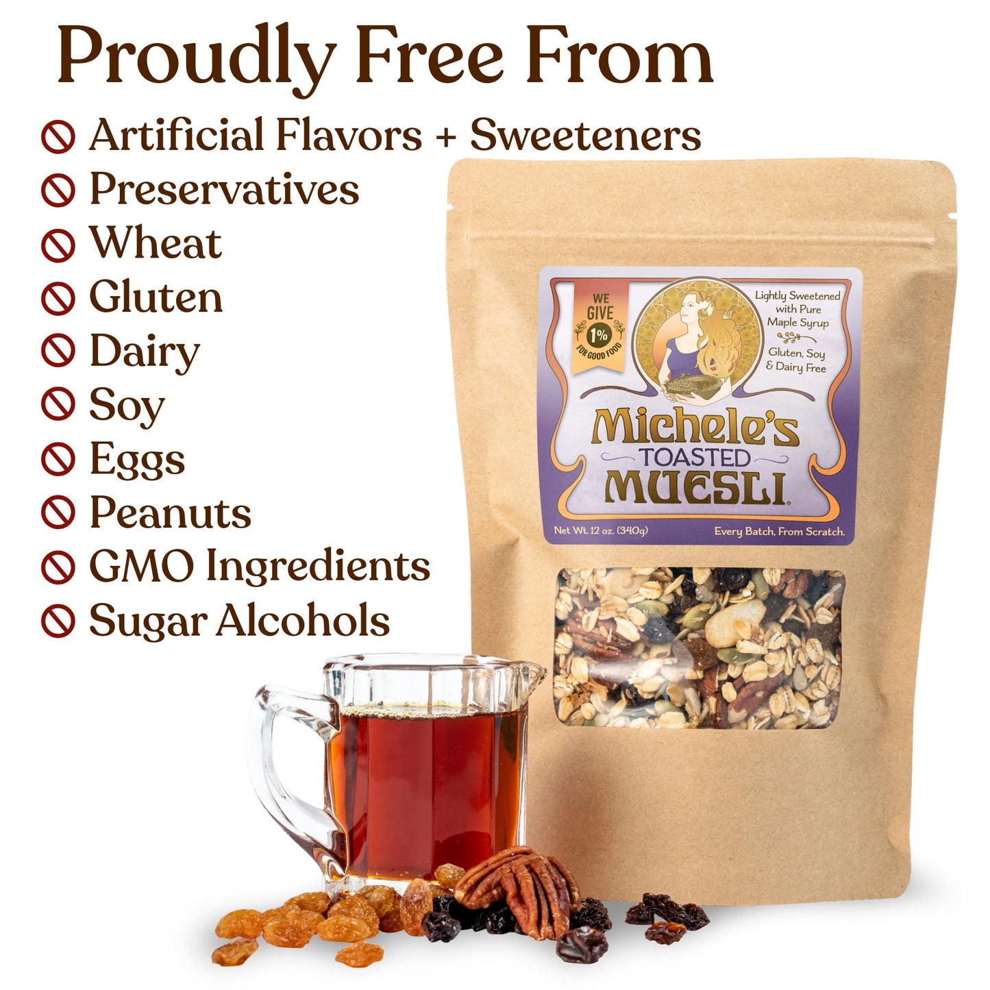 Micheles Granola Toasted Muesli, No Refined Sugar, Gluten Free & Non-GMO, 12 Ounce, Pack of 6