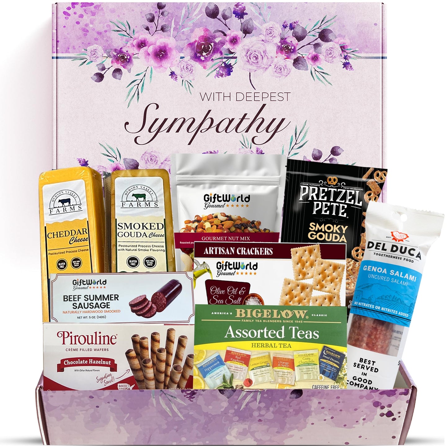 GiftWorld Sympathy Gift Basket - Meat and Cheese, Bereavement Idea, 16 Ounce, 9 Gourmet Items