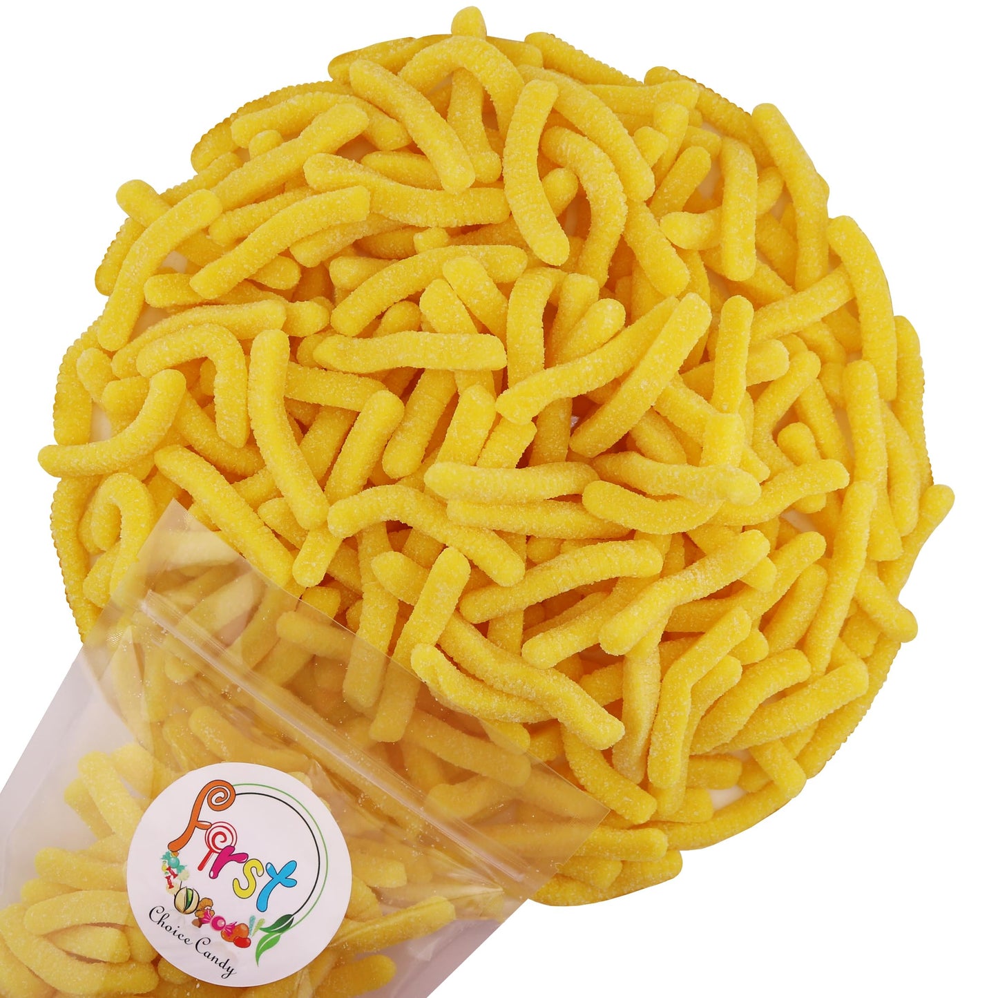 Firstchoicecandy Sweet & Sour Gummy Worms, Multi Flavors And Solid Colors (2 Pound, Sour Yellow Pineapple)