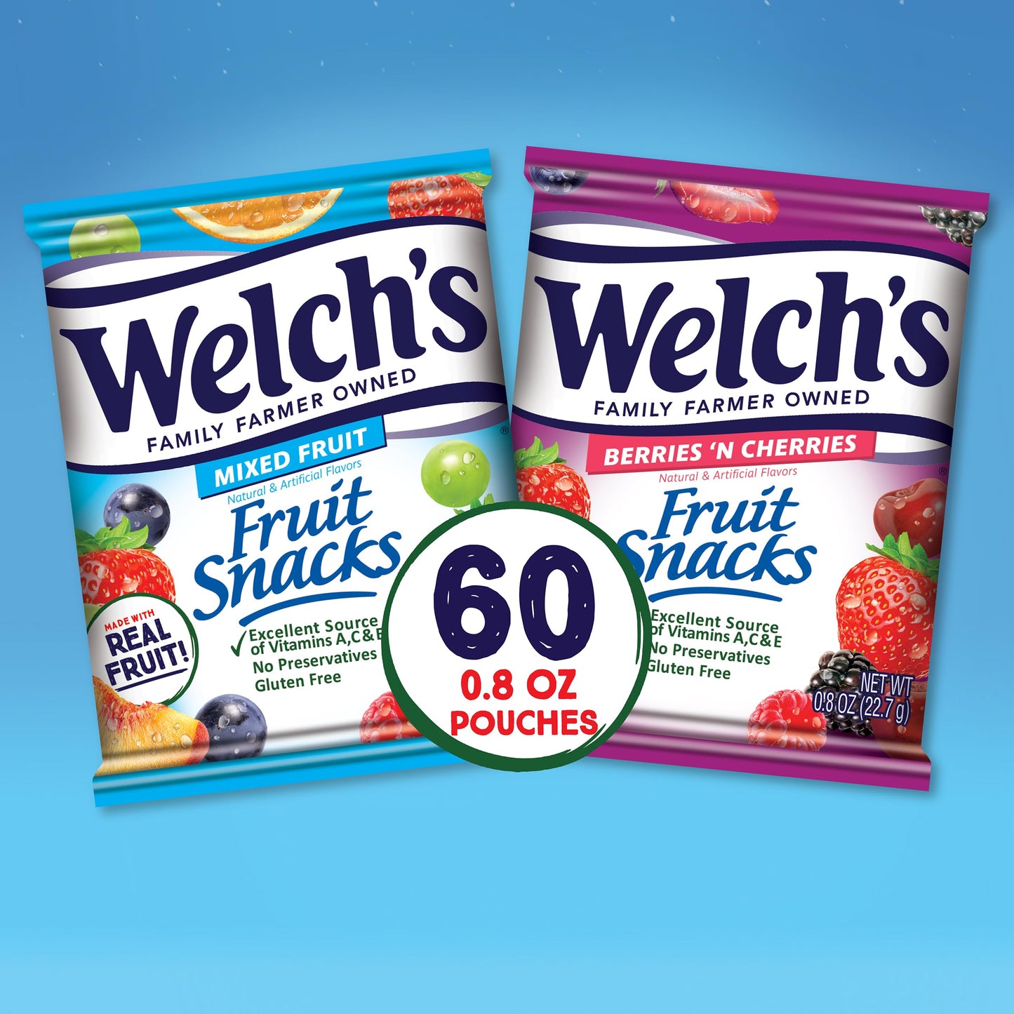 Welch'S Fruit Snacks, Mixed Fruit & Berries 'N Cherries Variety Pack, Perfect Halloween Candy Bulk Pack, Gluten Free, 0.8 Oz Ind