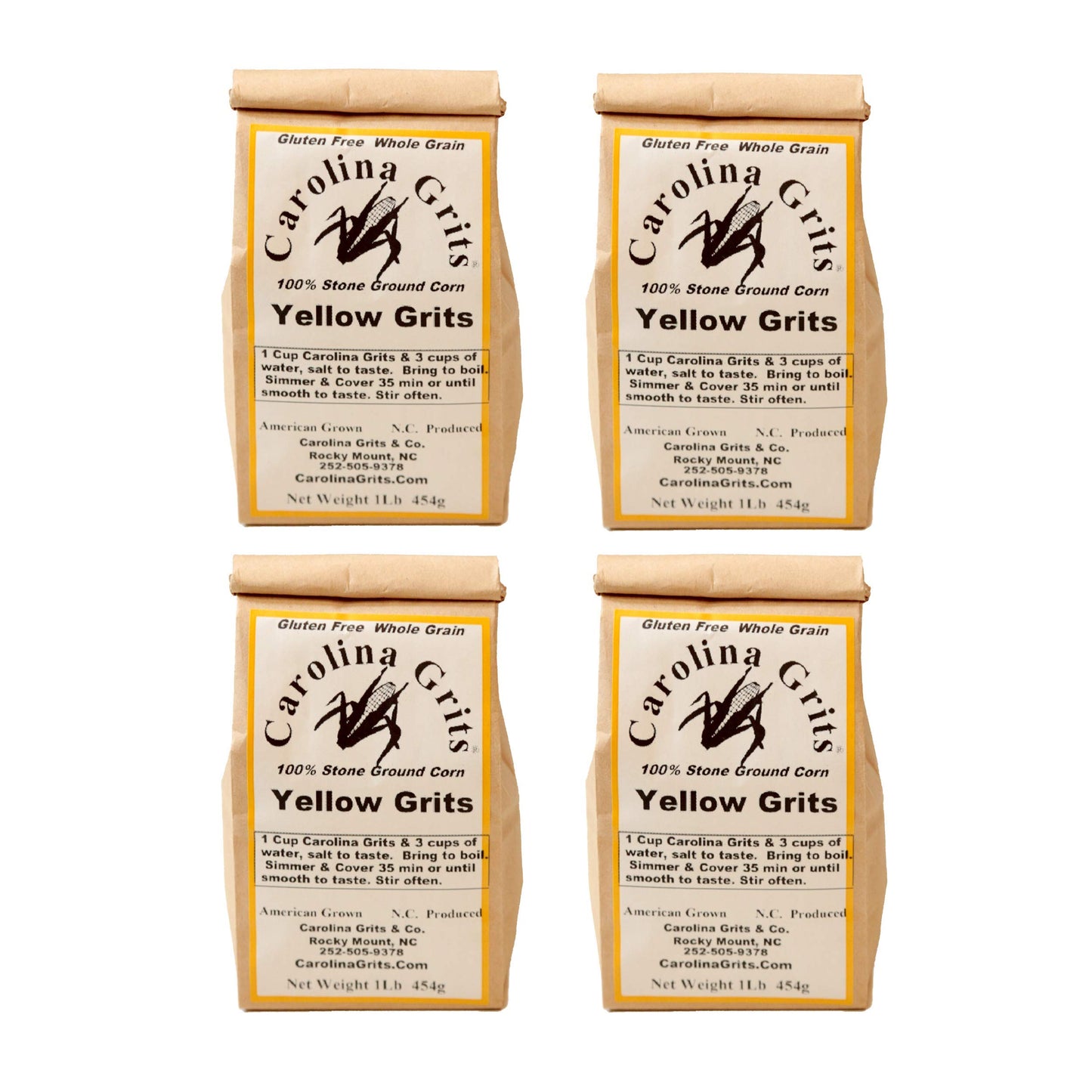 CAROLINA GRITS Traditionally Stone Ground Yellow Grits, 4 Pack, 1 Pound