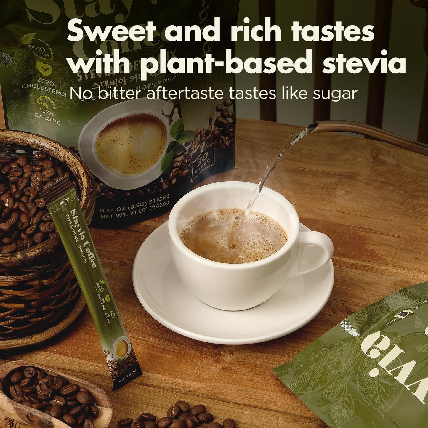 STAYVIA COFFEE Instant Coffee Packets - Sugar-Free, Low Calorie - 120 Sticks (0.33oz) - Plant-Based Sweetener