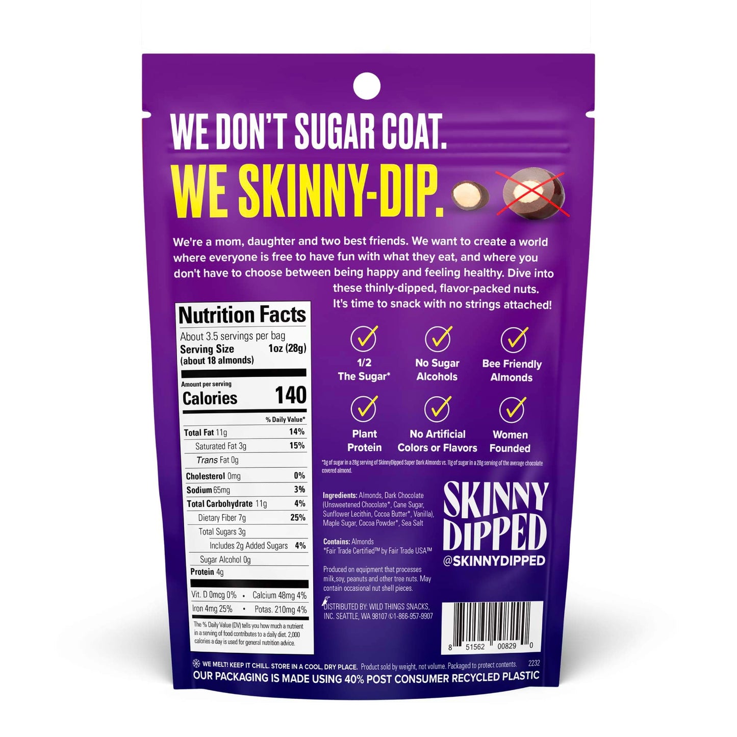 Skinnydipped Superdark + Sea Salt Chocolate Covered Almonds 3.5 Ounce Resealable Bag 1 Count