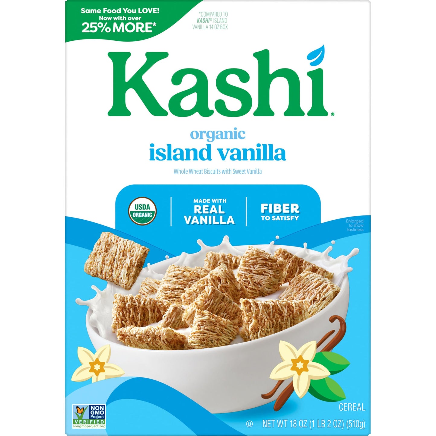 Kashi Breakfast Cereal  Organic  Fiber Cereal  Island Vanilla  18oz Box (1 Box)