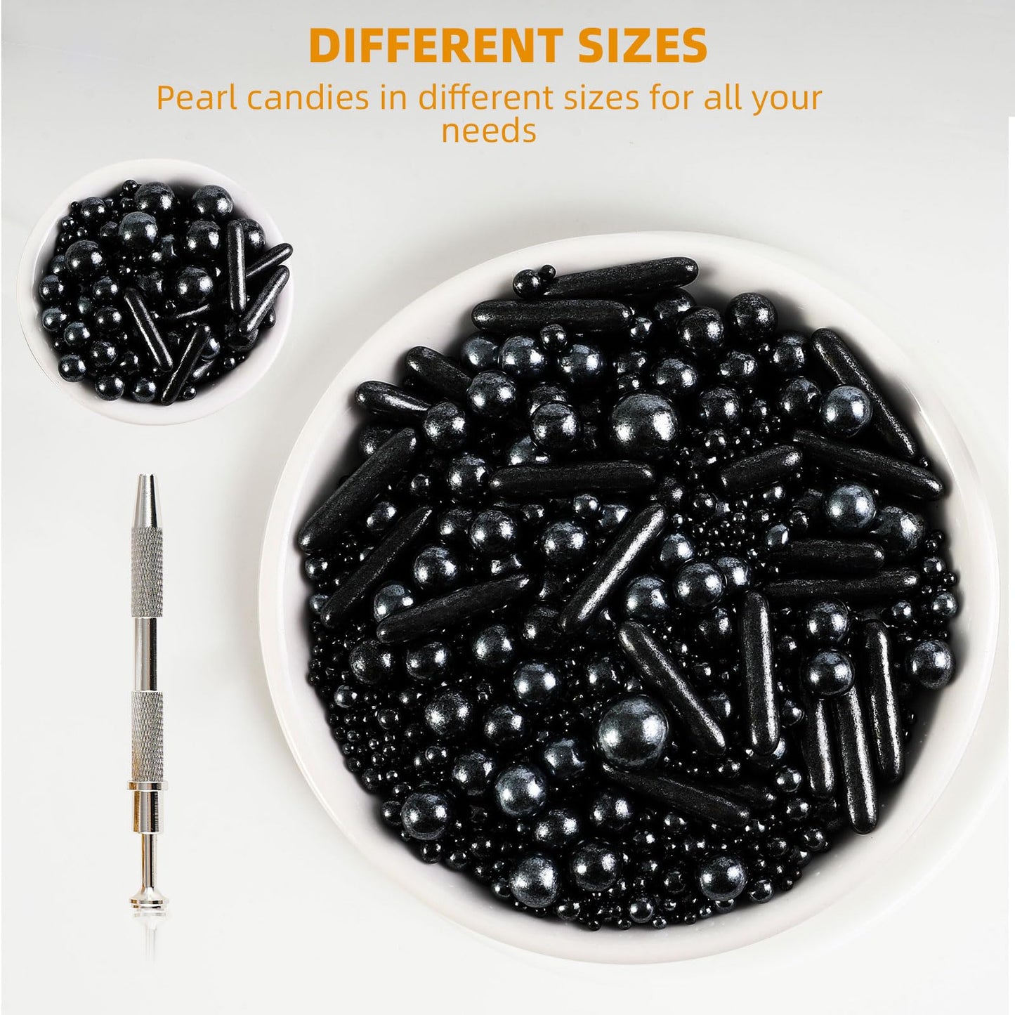 Kasvan Black Mix Sugar Sprinkles - Edible Candy Pearls With 4-Claw Sprinkle Pen,118G/4.16 Oz, Gift Box Pack, Baking Cake Decorations, Ice Cream Toppings And Cookie Decorating (Black)