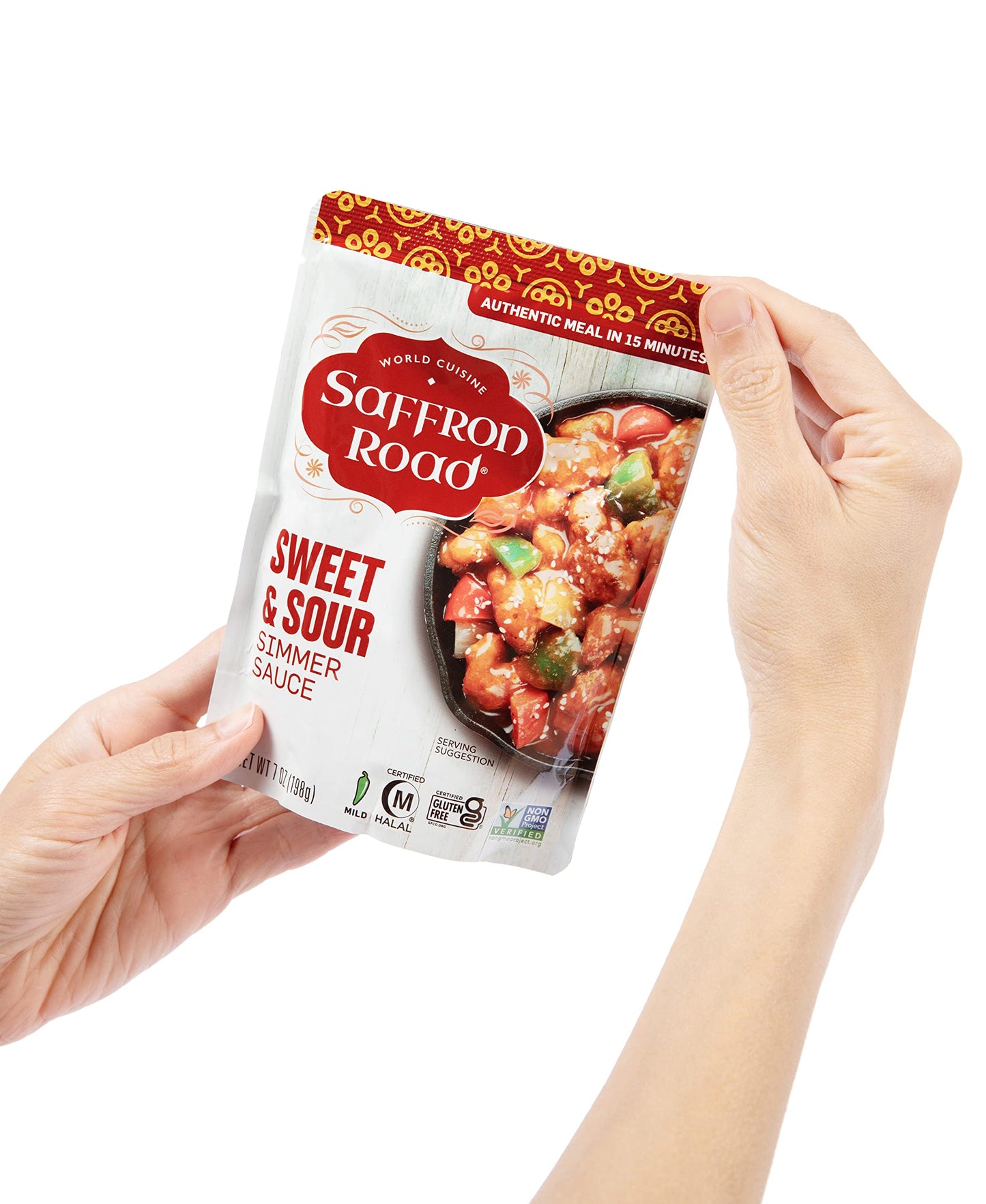 Saffron Road Sweet and Sour Simmer Sauce, Gluten-Free, Vegan, Non-GMO, 7oz Pouch, Pack of 4