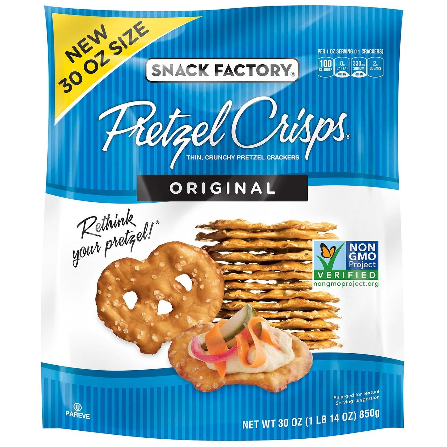 Snack Factory Pretzel Crisps, Original, 30 Oz, Pack of 1, Snack Size