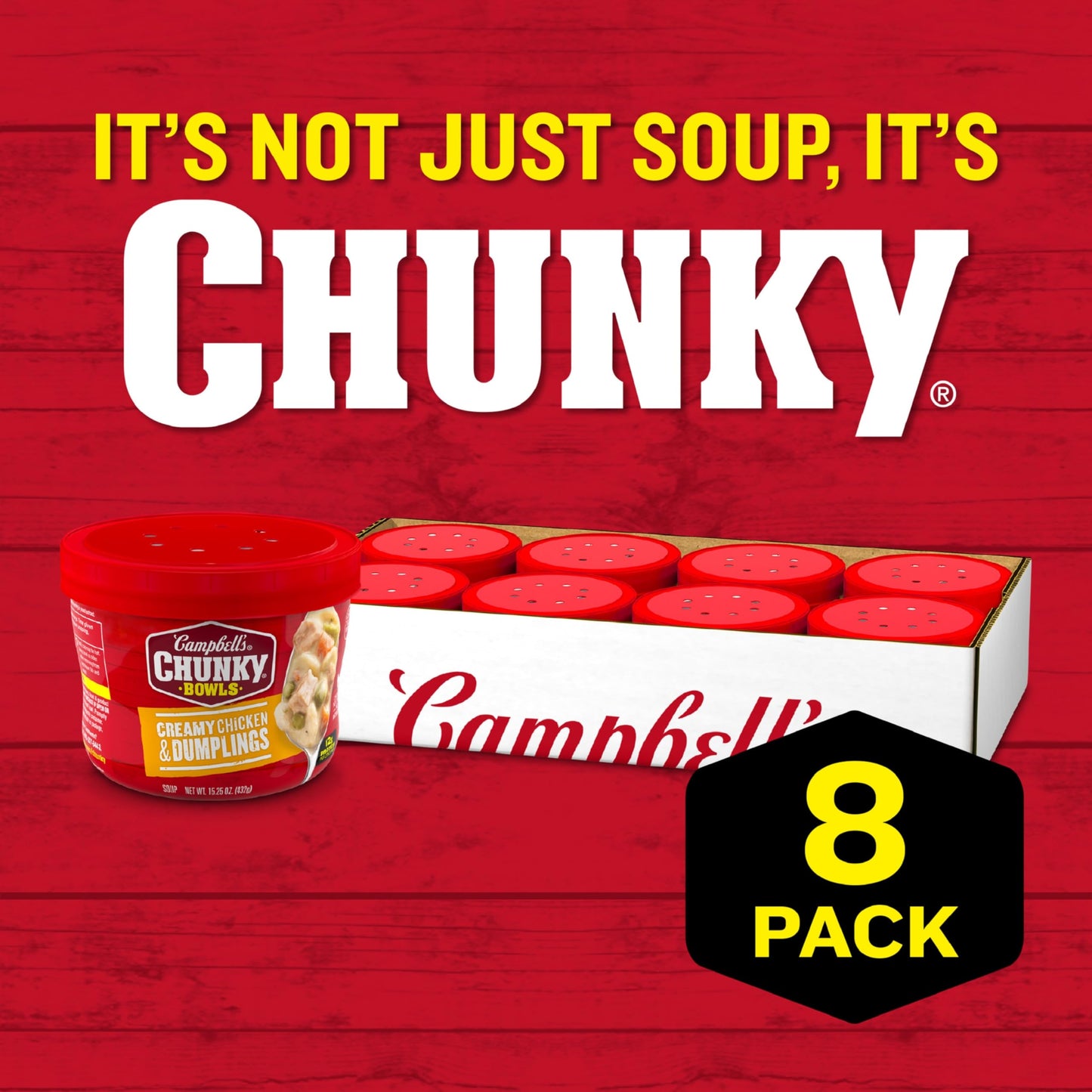 Campbell s Chunky Soup, Creamy Chicken and Dumplings Soup, 15.25 oz Microwavable Bowl (Case of 8)