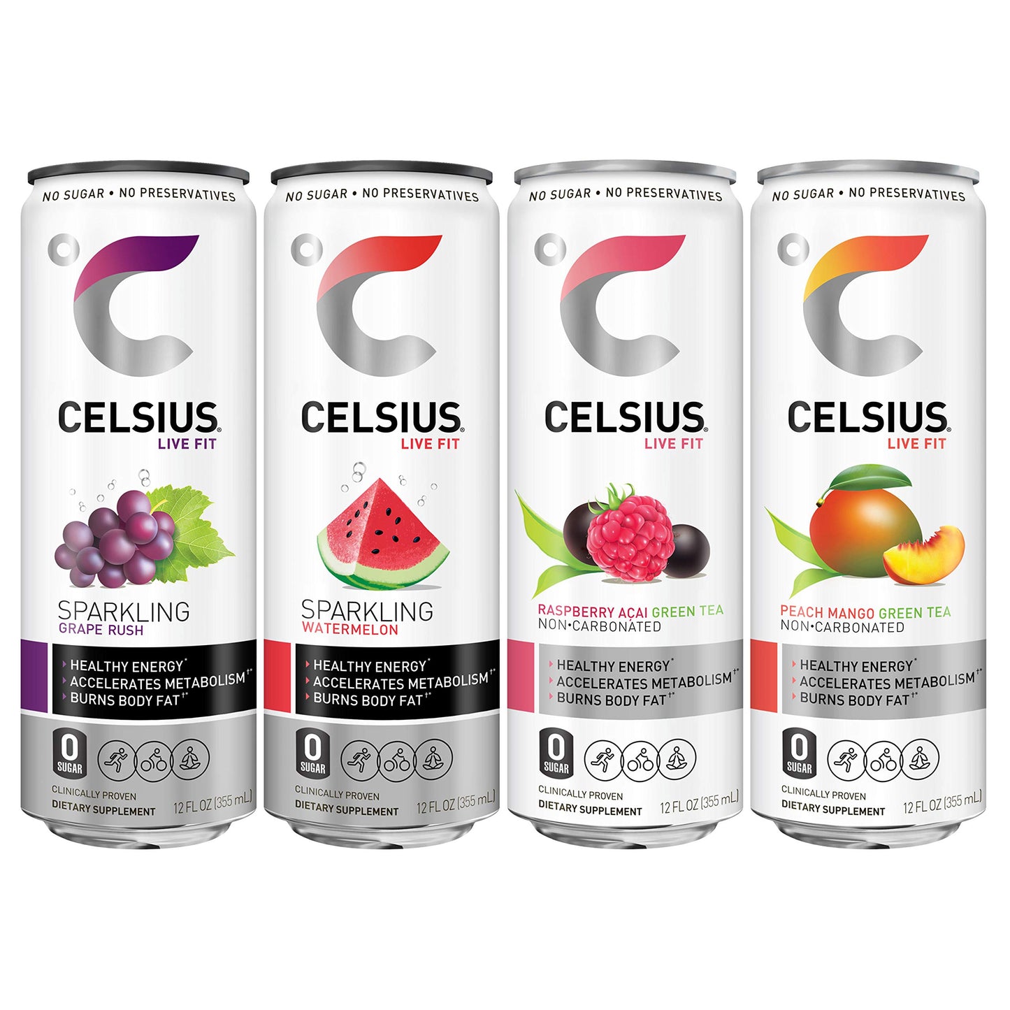 CELSIUS Fitness Drink 4-Flavor Variety Pack, Zero Sugar, 12oz. Slim Can, 12 Pack