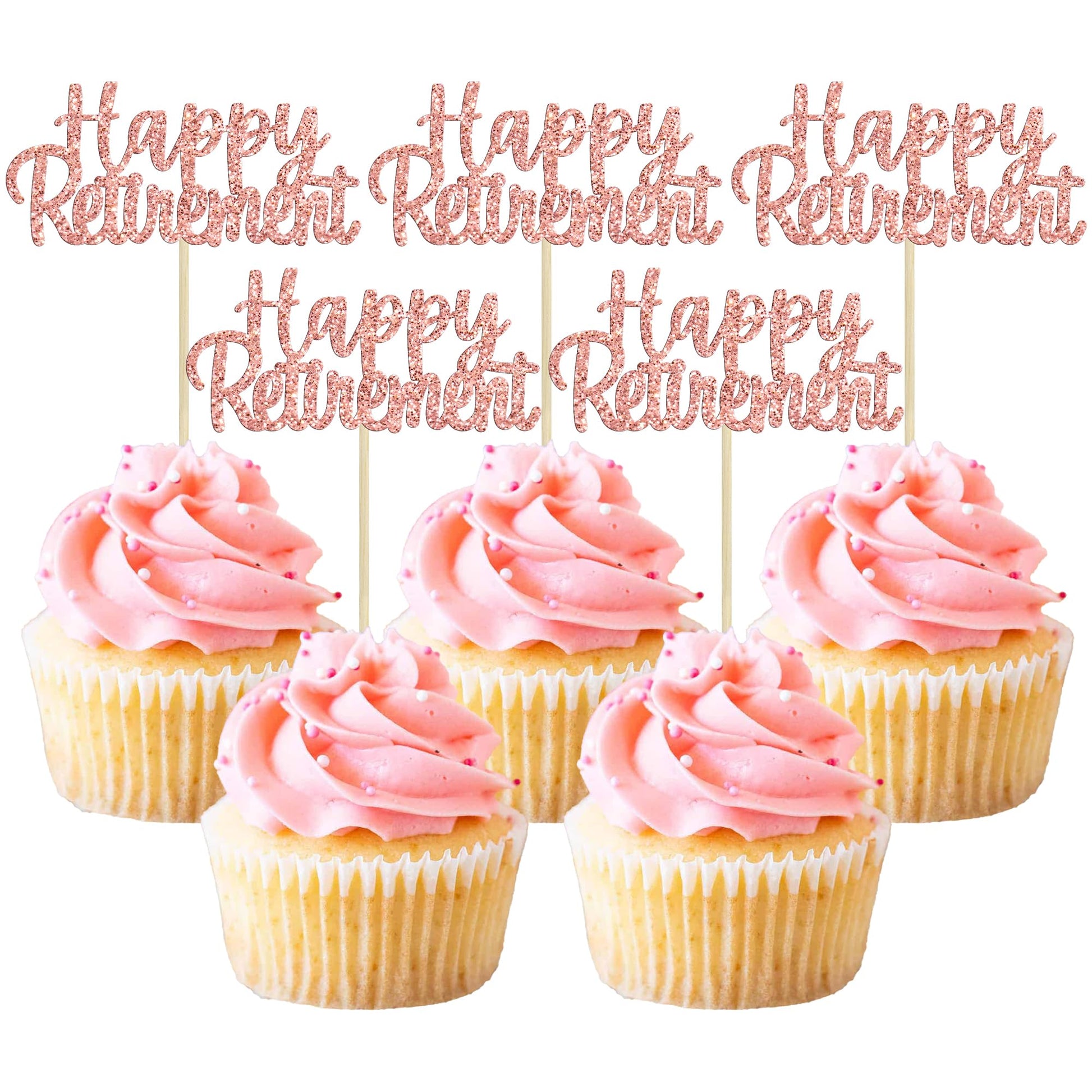 Gyufise 36 Pack Happy Retirement Cupcake Toppers Glitter Retired Cupcake Picks Retirement Theme Birthday Party Cake Decorations